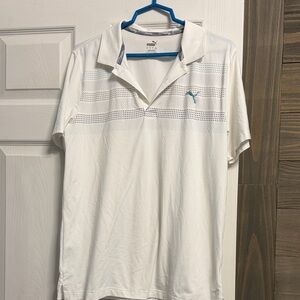 Puma White Polo with Teal Logo